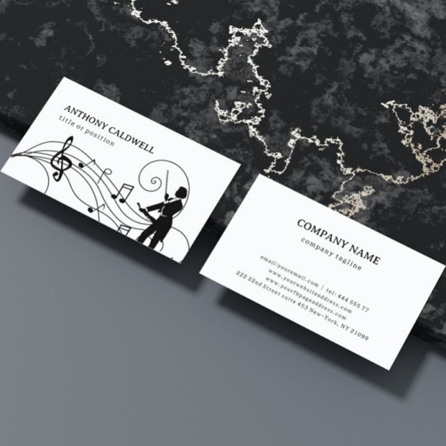 Silhouette of the Violinist & Notes Business Card (Creator Uploaded)