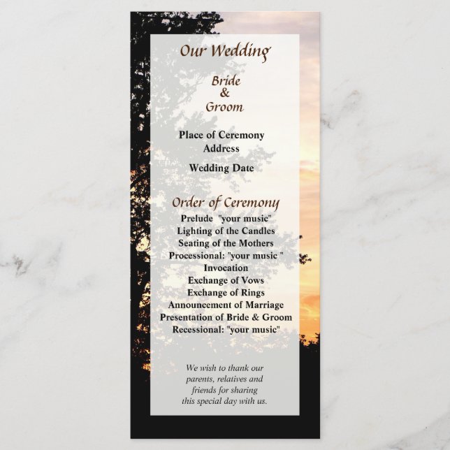 Silhouette of Trees Wedding Program (Front)