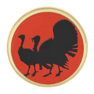 Silhouette of Turkeys Gold Finish Lapel Pin