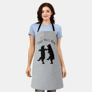 Silhouette of Two Black Bears Dancing Together Apron