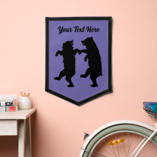 Silhouette of Two Black Bears Dancing Together  Pennant