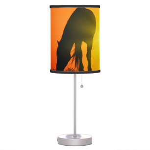 Silhouette of Two Horses at Sunset Table Lamp