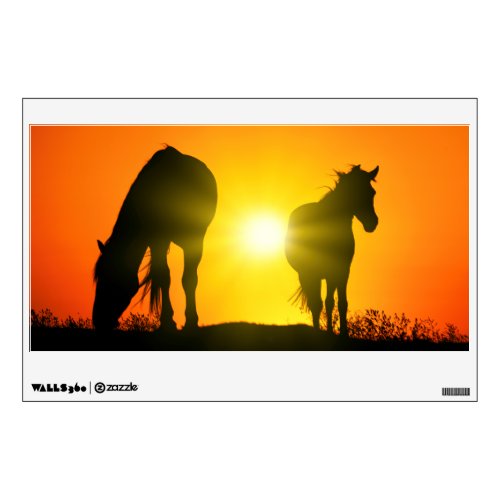 Silhouette of Two Horses at Sunset Wall Decal