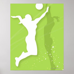Silhouette of two women playing volleyball poster