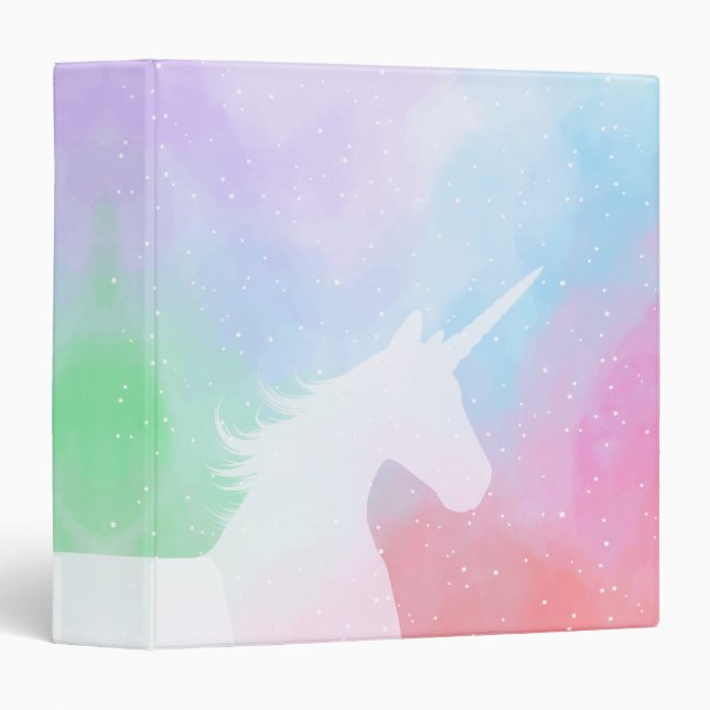 Silhouette Of Unicorn On Pastel Rainbow Background 3 Ring Binder (Front/Spine)