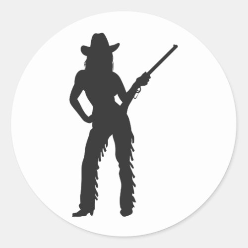 Silhouette of Western Cowgirl Classic Round Sticker