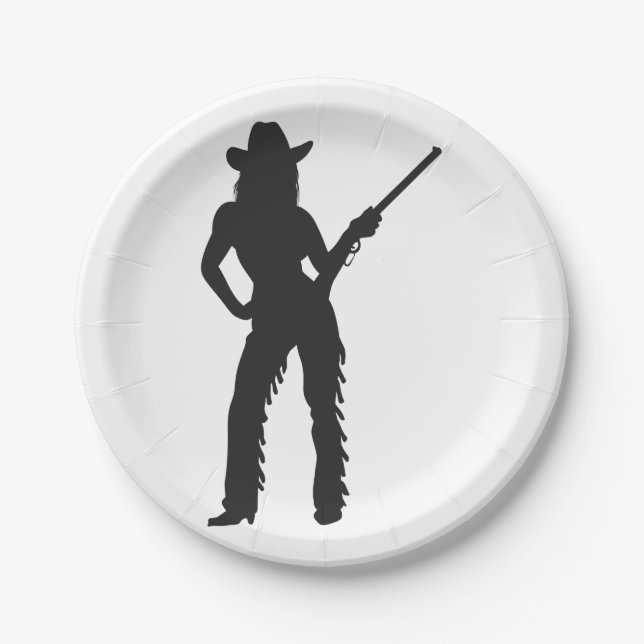 Silhouette of Western Cowgirl Paper Plates (Front)
