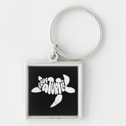 Silhouette Of White Turtle Save Keychain