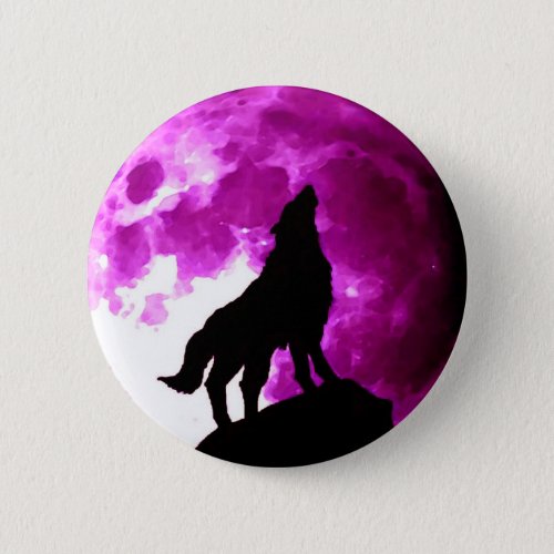 Silhouette of Wolf Howling at Moon Pinback Button