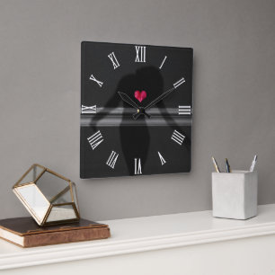 Silhouette of Woman with Peony flower heart Art Square Wall Clock