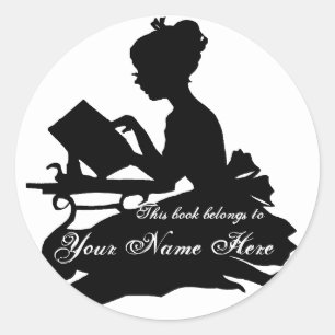 Silhouette of Young Girl  Reading Bookplate