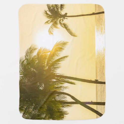 Silhouette Palm Tree Ocean Sunset Baby Blanket
