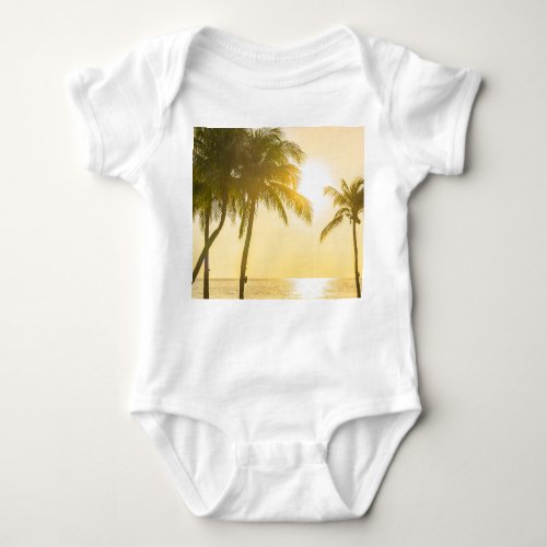 Silhouette Palm Tree Ocean Sunset Baby Bodysuit