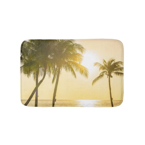 Silhouette Palm Tree Ocean Sunset Bath Mat