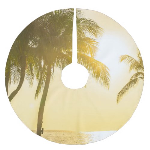 Silhouette Palm Tree Ocean Sunset Brushed Polyester Tree Skirt