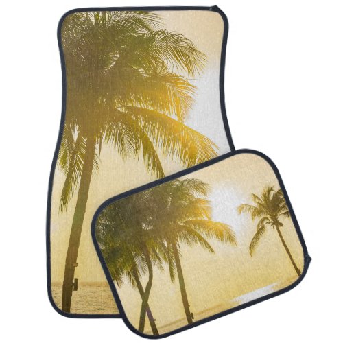 Silhouette Palm Tree Ocean Sunset Car Floor Mat