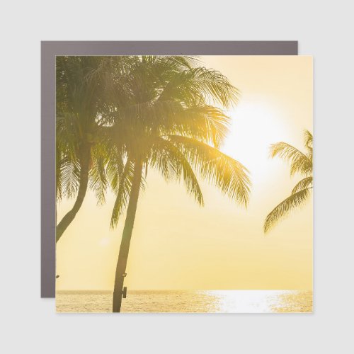 Silhouette Palm Tree Ocean Sunset Car Magnet