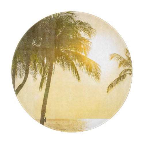 Silhouette Palm Tree Ocean Sunset Cutting Board