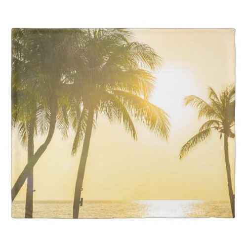 Silhouette Palm Tree Ocean Sunset Duvet Cover