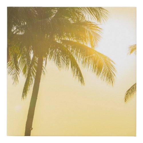 Silhouette Palm Tree Ocean Sunset Faux Canvas Print