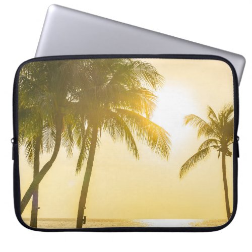 Silhouette Palm Tree Ocean Sunset Laptop Sleeve
