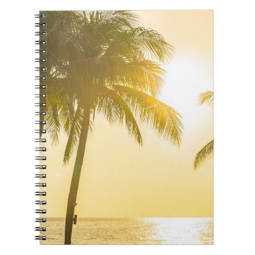 Silhouette Palm Tree Ocean Sunset Notebook
