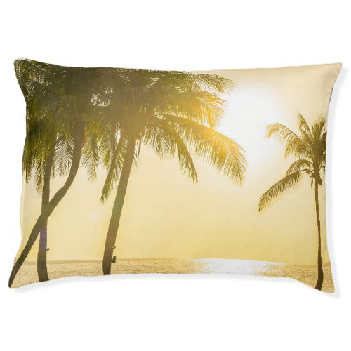 Silhouette Palm Tree Ocean Sunset Pet Bed
