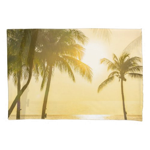 Silhouette Palm Tree Ocean Sunset Pillow Case