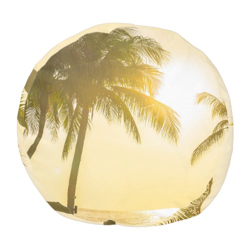 Silhouette Palm Tree Ocean Sunset Pouf