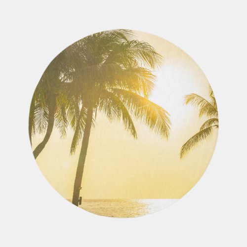 Silhouette Palm Tree Ocean Sunset Rug