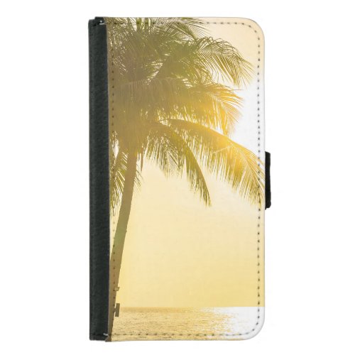 Silhouette Palm Tree Ocean Sunset Samsung Galaxy S5 Wallet Case