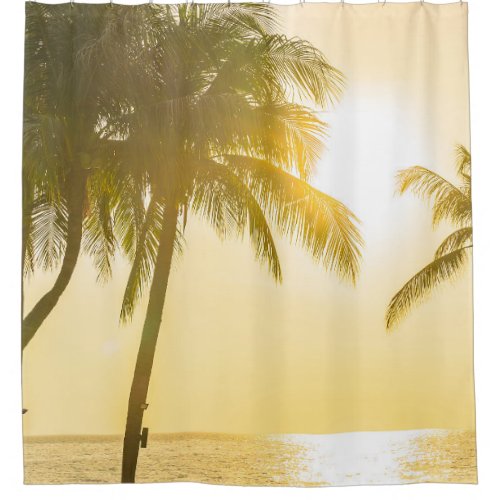 Silhouette Palm Tree Ocean Sunset Shower Curtain