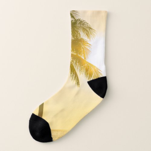 Silhouette Palm Tree Ocean Sunset Socks