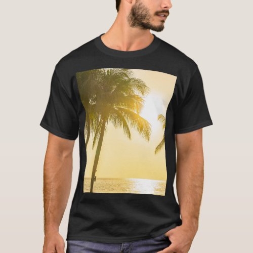 Silhouette Palm Tree Ocean Sunset T_Shirt