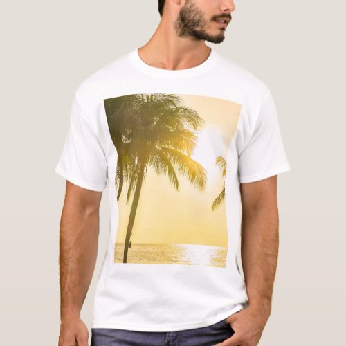Silhouette Palm Tree Ocean Sunset T_Shirt