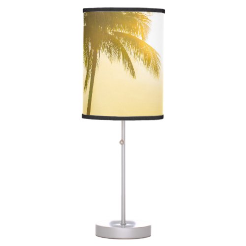 Silhouette Palm Tree Ocean Sunset Table Lamp