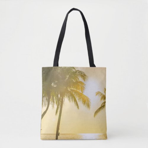 Silhouette Palm Tree Ocean Sunset Tote Bag