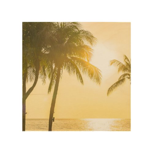 Silhouette Palm Tree Ocean Sunset Wood Wall Art