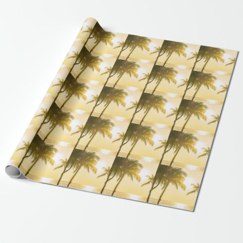 Silhouette Palm Tree Ocean Sunset Wrapping Paper