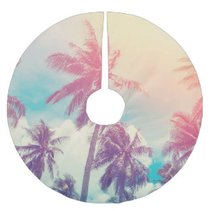 Silhouette palm trees, sunset abstract. brushed polyester tree skirt