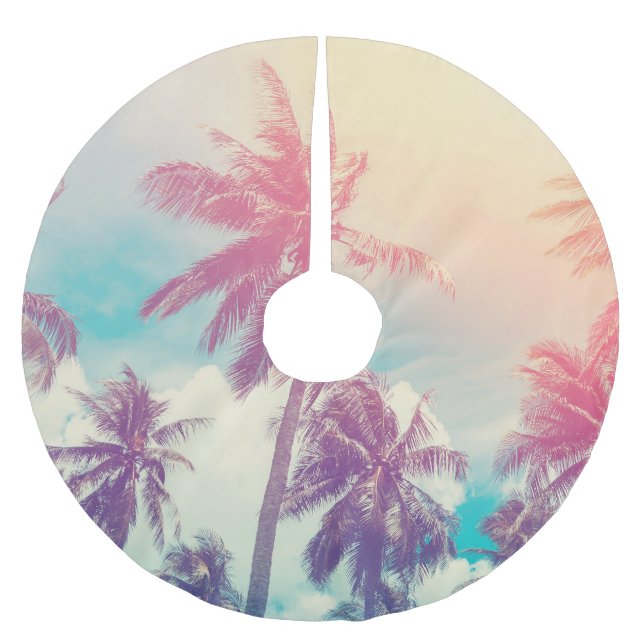 Silhouette palm trees, sunset abstract. brushed polyester tree skirt (Front)