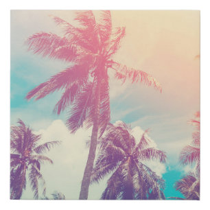 Silhouette palm trees, sunset abstract. faux canvas print