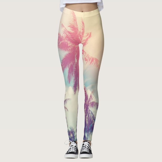 Silhouette palm trees, sunset abstract. leggings (Front)