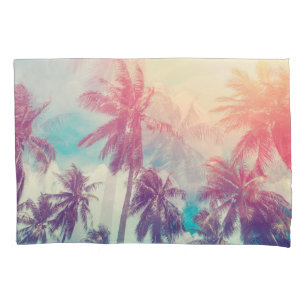 Silhouette palm trees, sunset abstract. pillow case