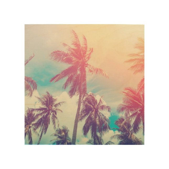 Silhouette palm trees, sunset abstract. wood wall art (Front)
