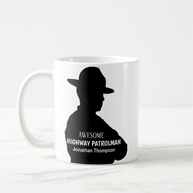 Silhouette Personalized Highway Patrolman Coffee Mug (Left)