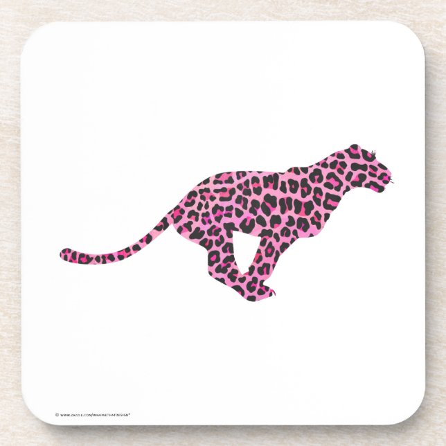 Silhouette Pink and Black Leopard Beverage Coaster (Front)