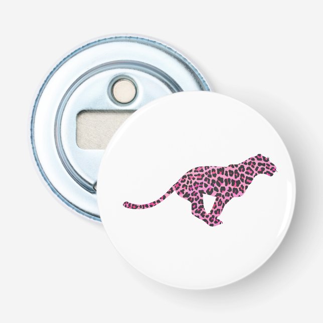 Silhouette Pink and Black Leopard Bottle Opener (Front)
