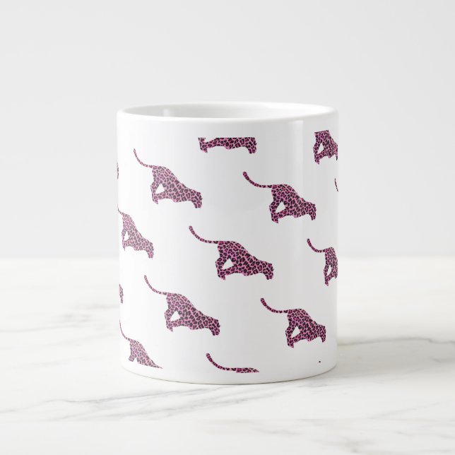 Silhouette Pink and Black Leopard Giant Coffee Mug (Front)