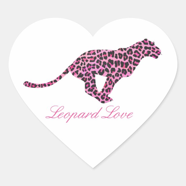Silhouette Pink and Black Leopard Heart Sticker (Front)